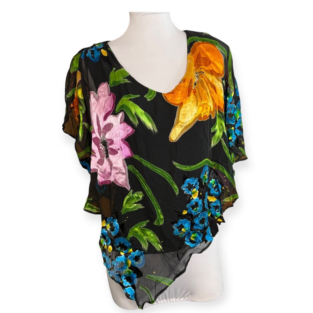Katherine Barclay Montreal Floral Silk Blend Drape Top XS